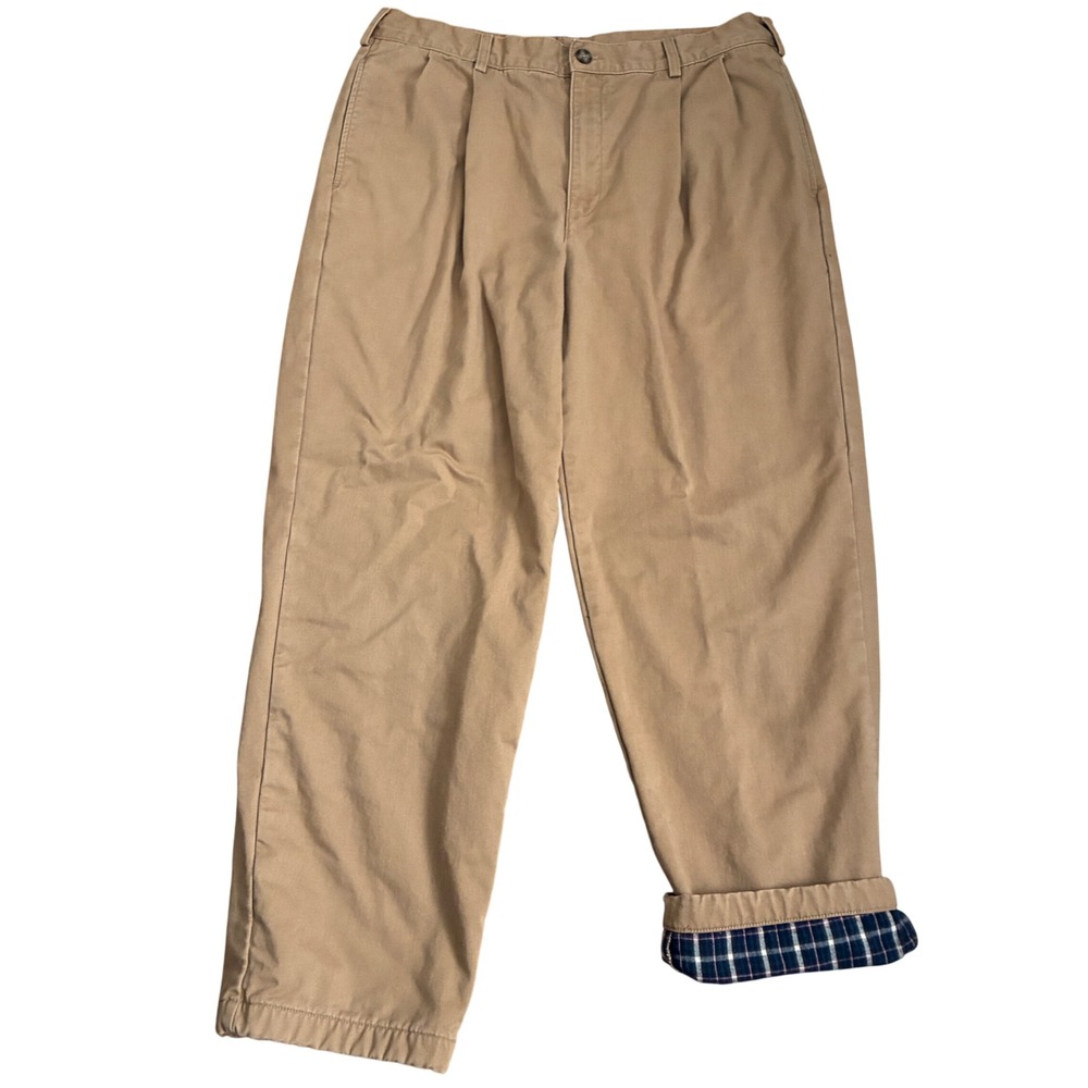 L.L. Bean Flannel Lined Pleated Chinos Khaki Relaxed Fit 37x29